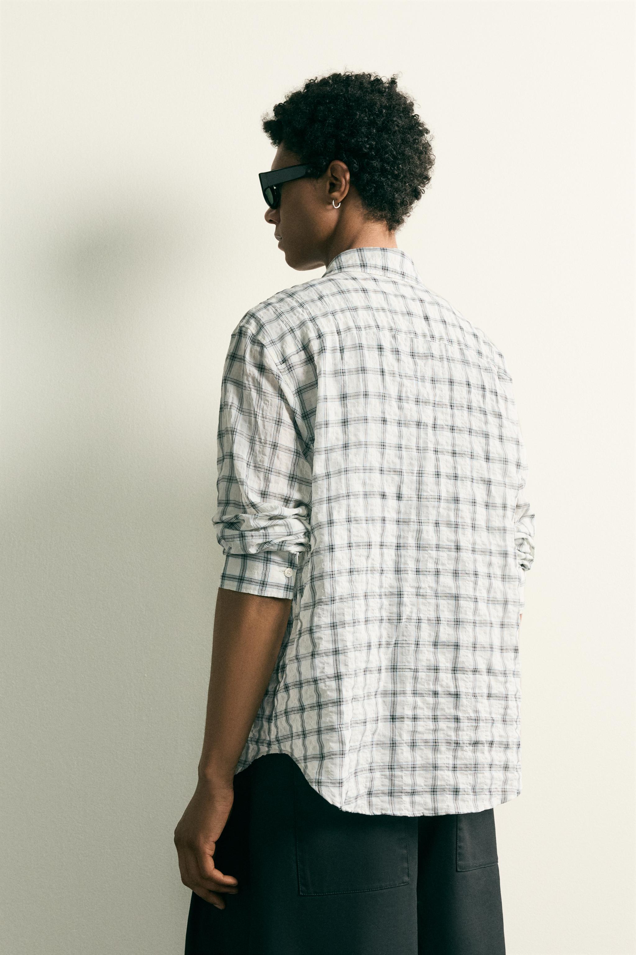 TEXTURED PLAID RELAXED FIT SHIRT